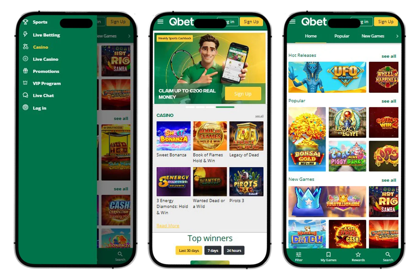 Qbet Casino mobiele versie